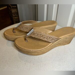 Mila Paoli Woven Leather Rhinestone Platform Thong Wedge Italian Summer Sandal 8
